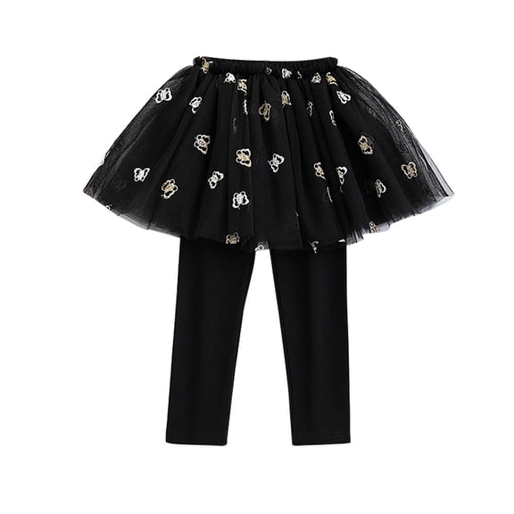 Skirt Leggings for Girls, Cute Tutu Tulle Ruffle Skirted Leggings School Uniform Pants Stretchy Skort Jeggings (9 Years, Black A)