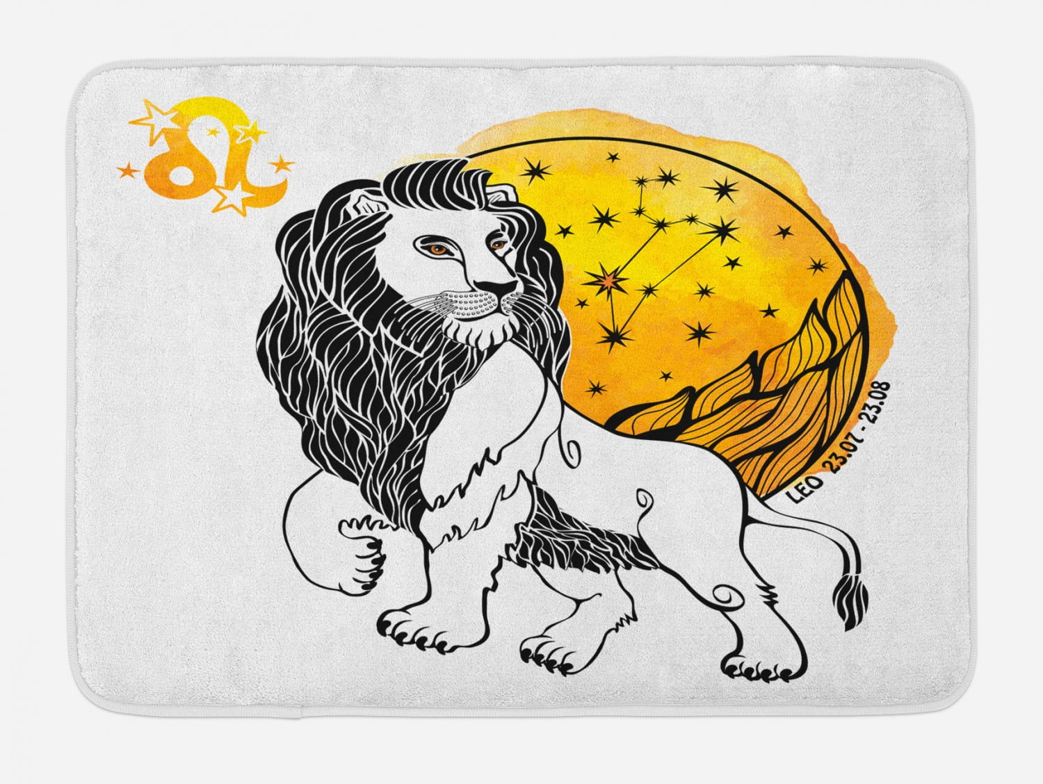Zodiac Bath Mat, Royal Leader of Zodiac Sign Leo Symbol with Giant Sun