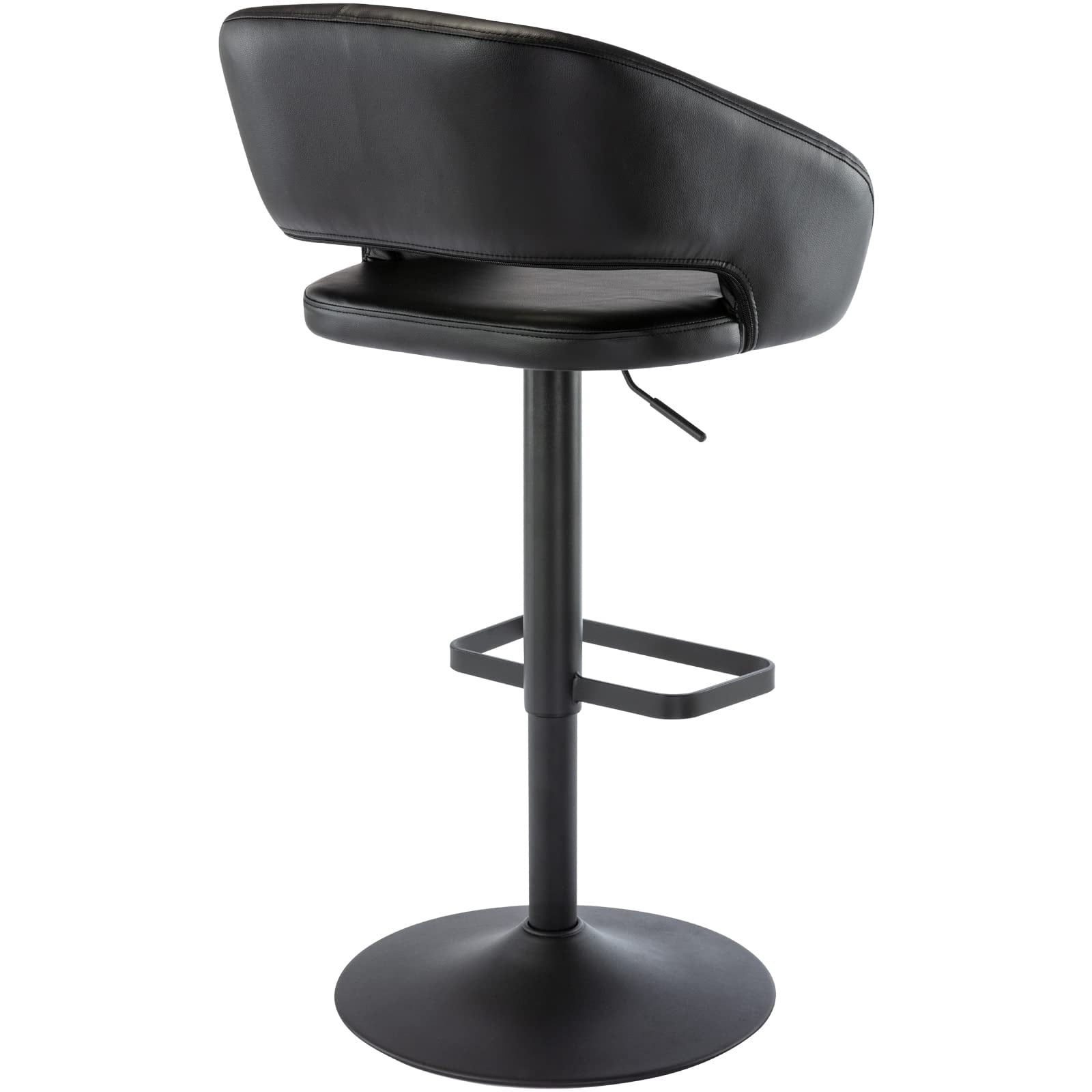 PU Leather Bar Stools, Adjustable Height 24."-32.25, Swivel Barstools with Back & Footrest, Upholstered Bar Chairs for Kitchen Island, Dining Room, Home Bar (Black, Black Base)
