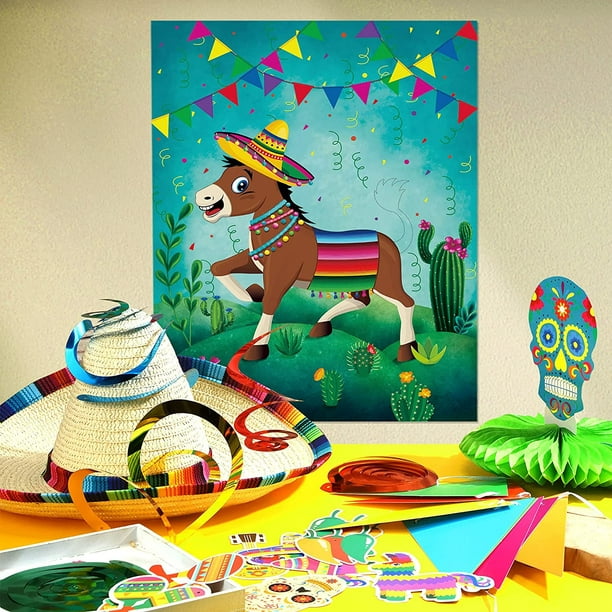 Pin The Tail On The Burkey Party Game, pôster do jogo de burro mexicano vem  extra com rabo de burro e máscaras de olhos para brindes de festa de burro,  festa de
