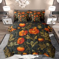 Homewish Retro Country Floral 7-Piece Twin Bedding Sets,Natural Botanical Bedding Comforter Set,Orange Black Sheet Sets For Men Women,Microfiber Bedroom Decor Reversible