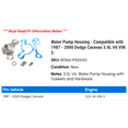 thumbnail image 2 of Water Pump Housing - Compatible with 1987 - 2000 Dodge Caravan 3.0L V6 VIN 3 1988 1989 1990 1991 1992 1993 1994 1995 1996 1997 1998 1999, 2 of 2