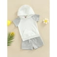 thumbnail image 3 of Qmyliery Baby Boys 2PCS Pants Set, Short Sleeve Color Block Hooded Tees + White Drawstring Short Pants, Toddler Boys Summer Casual Outfit,0-3 Years, 3 of 8