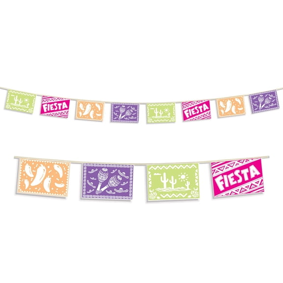 Beistle Multicolor Fiesta Picado Style Pennant Banner-1 Pc, 8 by 12-Feet