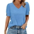 thumbnail image 2 of ICHUANYI Womens Tops Cap Short Sleeve Blouse V Neck Summer Spring Shirts Casual Solid Color Base T-shirt Button Top, 2 of 8