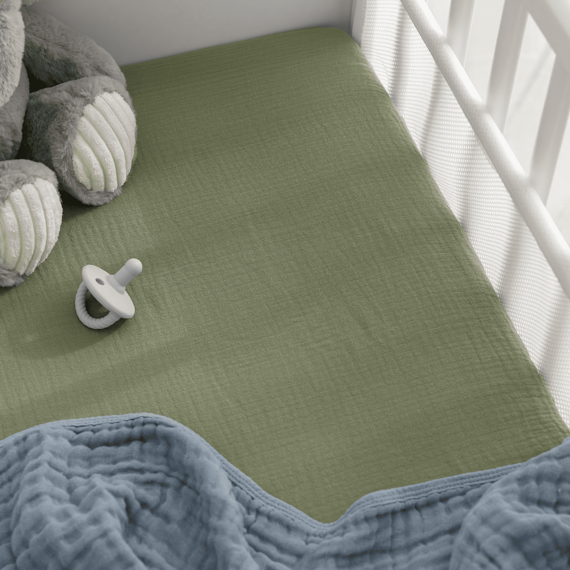 Comfy Cubs Muslin Fitted Bassinet Crib Sheet, Extra Soft 100% Muslin Cotton Bassinet Sheets (Sage)