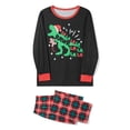 thumbnail image 3 of Michellecmm Family Matching Christmas Pajamas, LetterDinosaur Print Long-Sleeved Round Neck Tops + Plaid Pattern Trousers Sleepwear, 3 of 10