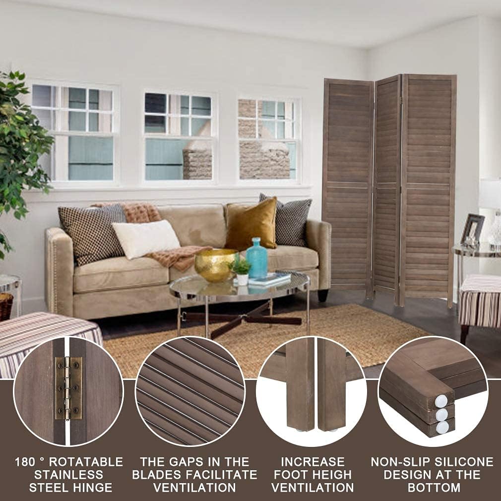 Dkelincs 3 Panel Wood Room Divider 4.3ft Tall Folding Privacy Screen Wall Divider 67"×16" Each Panel Wood Screen, Brown