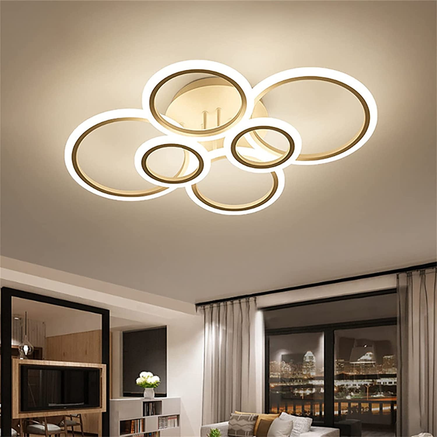 MONIPA 6 Rings Lights Fixture Stepless Dimming LED Ceiling Lamp White
