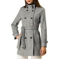 thumbnail image 2 of INSPIRE CHIC Women's Winter Double Breasted Stand Collar Mid Length Trenchcoat, 2 of 7