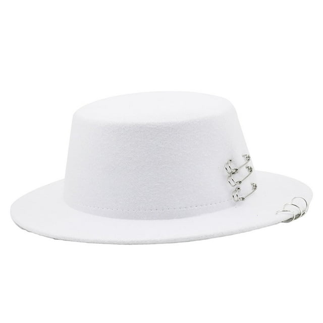 Men Fall Jazz Hat Sunscreen Solid Color Chic Flat Brim Boater Hat