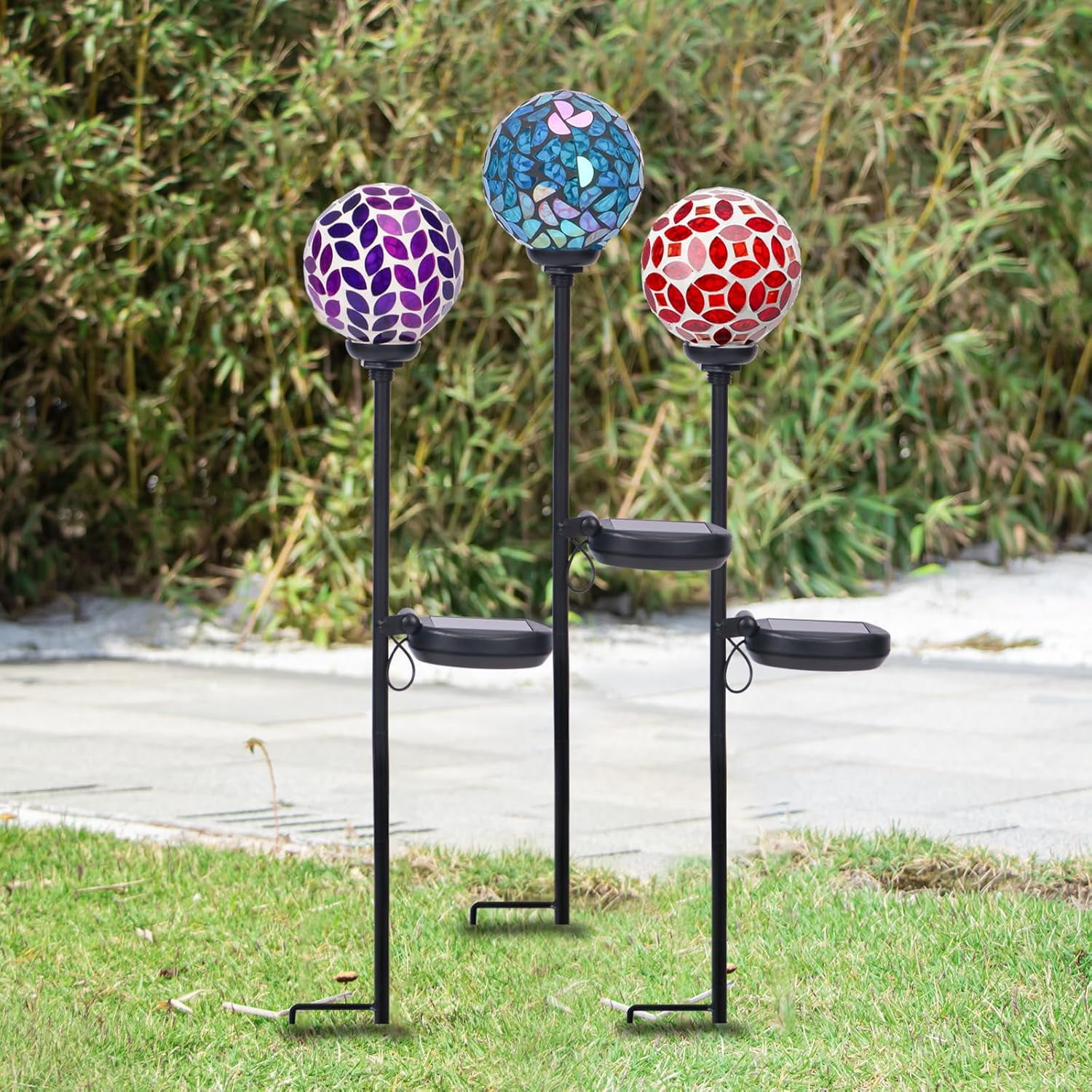3 pcs Solar Lights Outdoor Decorative Solar Mosaic Garden Stakes Decorative Lights Waterproof for Pathway Yard Lawn Decoration