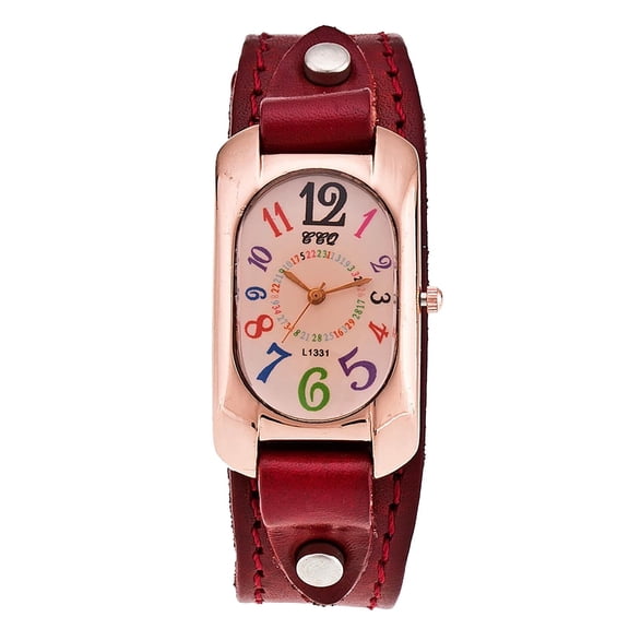 Guodhu Vintage Thin Leather Band Womens Quartz Watch, Arabic numerals Watches for Women
