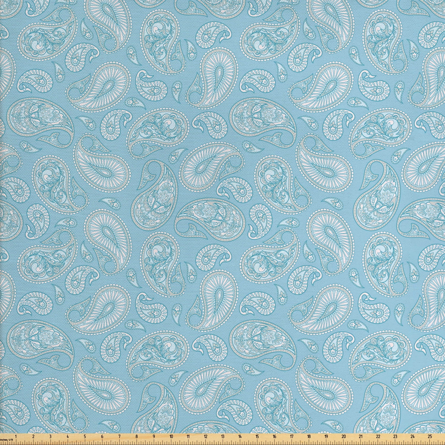 Blue Paisley Fabric by The Yard, Rhythmic Pine Cone Inspired Ethnic Motifs Illustration Print