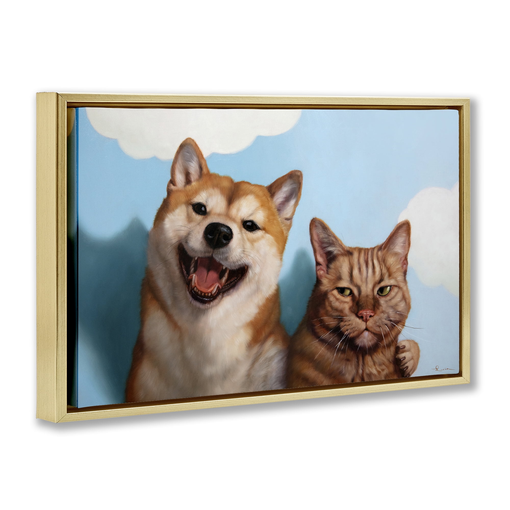 Stupell Industries Adopted Brother Dog & Cat Gold Framed Floater Canvas Wall Art, design by Lucia Heffernan