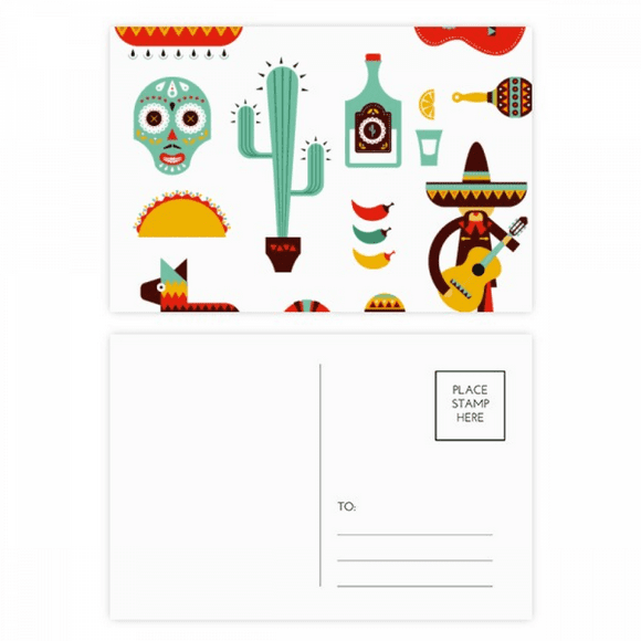 Sombrero Guitar Chili Mexico Elment Postcard Set Birthday Mailing Thanks Greeting Card