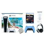 Sony Playstation 5 Disc Horizon Forbidden West Bundle with Extra Starlight Blue Controller, White PULSE 3D Headset, Spider-Man: Miles Morales Ultimate and Remote