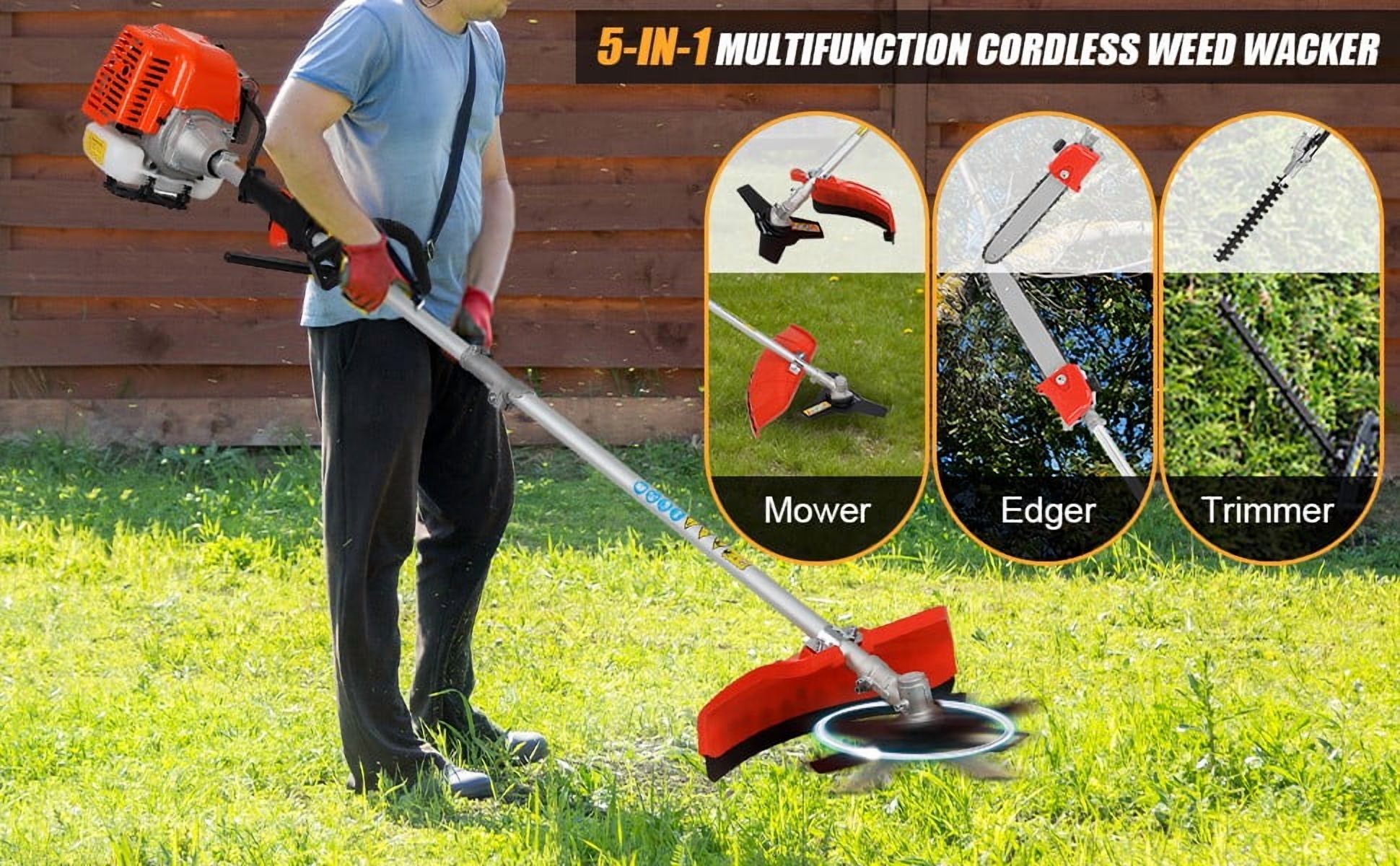 YNCE 2025 New 5 in 1 2-Stroke Gas String Trimmer with Hedge Trimmer,Brush Cutter Powered, 52cc Gas Powered Weed Eater for Weeds and Grass, Weed Eater, Hedge Trimmer, Edger, Brush Cutter