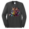 thumbnail image 2 of Wild Bobby Colorful Rainbow Siberian Tiger Animal Lover Men Long Sleeve Shirt, Charcoal, Medium, 2 of 5