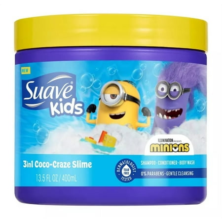 Suave Kids Minion 3-in-1 Shampoo Conditioner & Body Wash Slime, Coconut, 13.5 oz (Pack of 3)