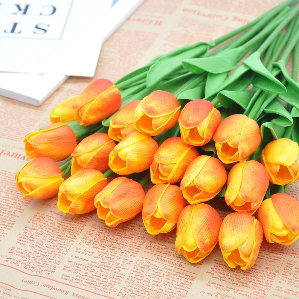 20PCS Tulips Artificial Flowers Real Touch Tulips Flowers for Decoration 13.5" Tulips Flowers Bulk Artificial Tulips Flowers for Vase Centerpieces Home Wedding Bouquet