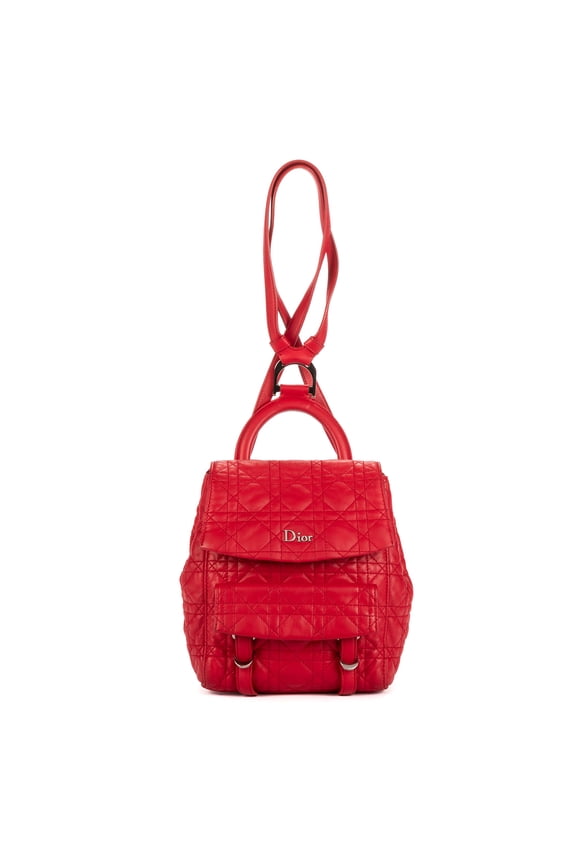 Pre-Owned Dior Red Stardust Backpack Small Backpack Cannage Quilted Leather