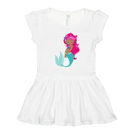 

Inktastic African American Mermaid Pink Hair Starfish Gift Toddler Girl Dress