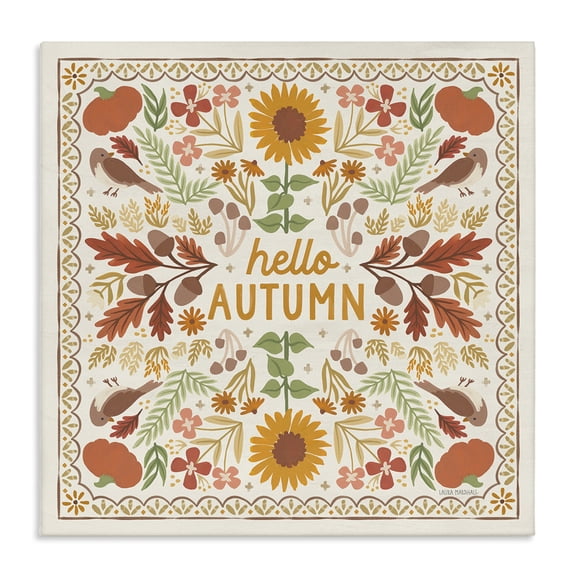 Stupell Industries Farmhouse Hello Autumn Pattern Canvas Art, 17 x 17, by Laura Marshall
