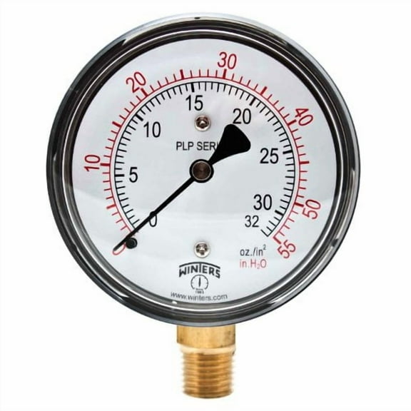 Winters PLP Series Steel Dual Scale Low Pressure Gauge with Brass Internals, 0-55" Water/Oz, 2-1/2" Dial Display, +/- 3-2-3% Accuracy, 1/4" NPT Bottom Mount$$Tools