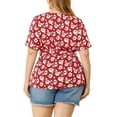 thumbnail image 3 of MODA NOVA Juniors Plus Size Ruffle Short Sleeve Chiffon Floral Tops Red 4X, 3 of 6