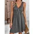 thumbnail image 3 of DOKOTOO Women's Sleeveless V Neck Dress Casual Button A Line Flare Dresses with Pockets Summer Loose Fit Soft Dresses, 3 of 8