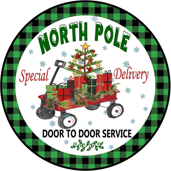 Round Metal Tin Sign Wall Hanging Plaque Wreath Sign North Pole Wreath Sign Christmas Wreath Sign For Cafe Outdoor Indoor Sign For New Year Wall Decoration 8"x8"