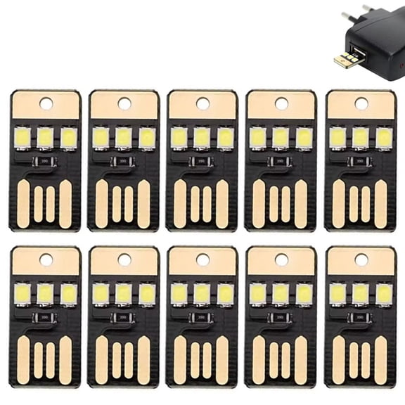 10-Pack Mini USB LED Lights, Portable Small Night Light for Camping, Laptop, Bedside, Power Bank - White