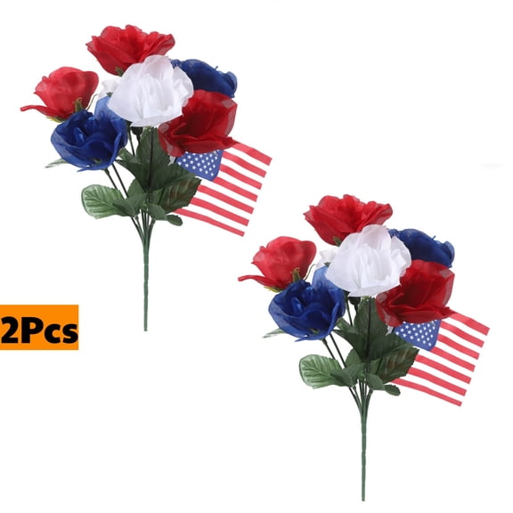 CSStudio Artificial Silk/Polyester Red Flower Memorial Day Bouquet 2 Count