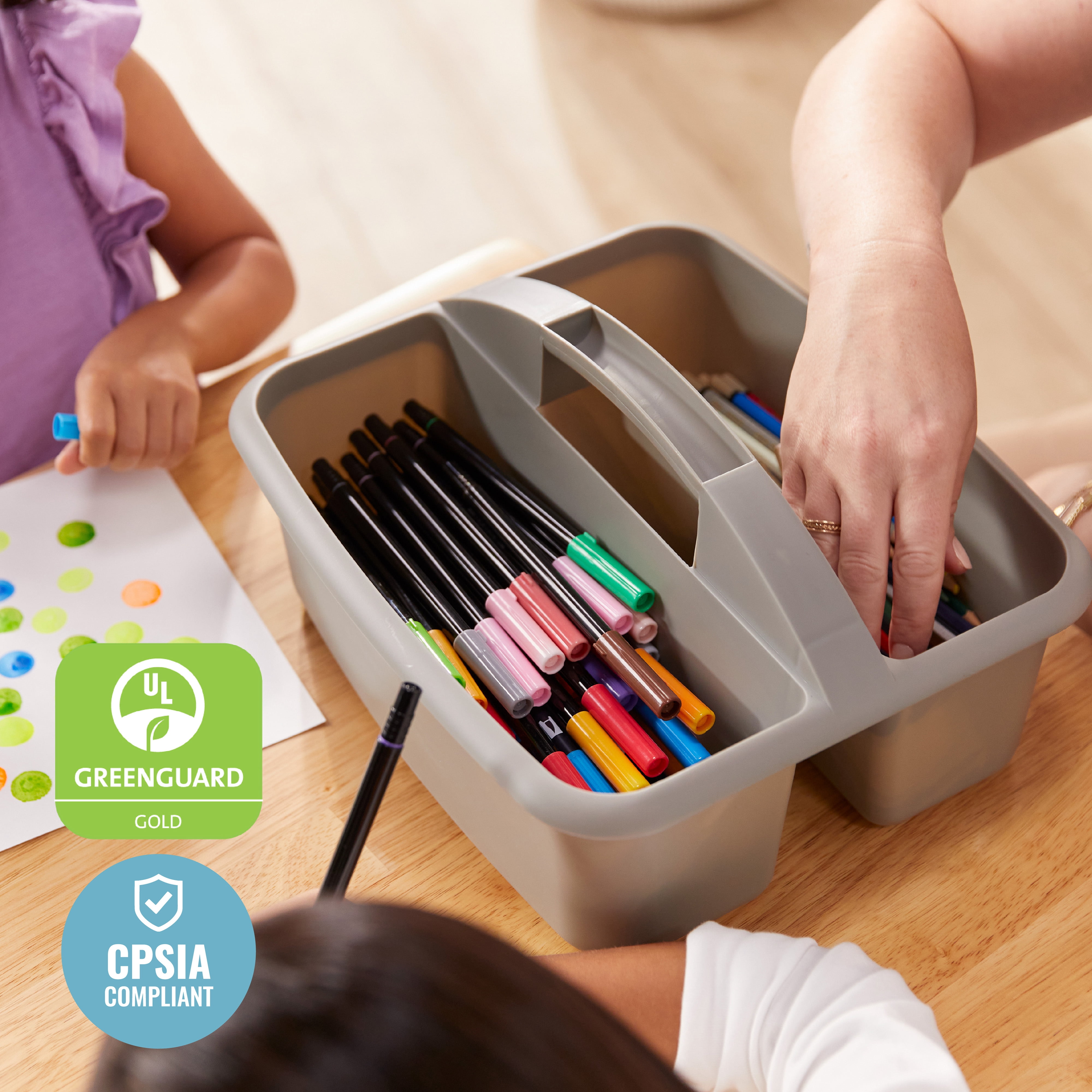 ECR4Kids 2-Compartment Large Plastic Caddy, Multipurpose Organization, Contemporary, 6-Pack