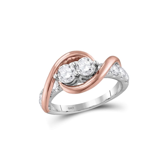 Diamond Princess 14kt Two-tone Gold Round Diamond 2-stone Bridal Wedding Engagement Ring 1 Cttw