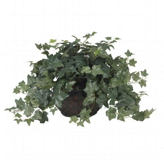 Nearly Natural 18" Puff Ivy Polyester Artificial Plant with Vase, Green