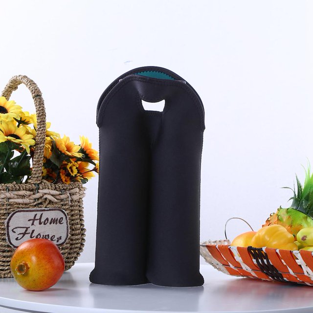 Manga De Botella Camping Enfriador de neopreno para 2 botellas, funda protectora para bolsa de vino (azul cielo + negro)