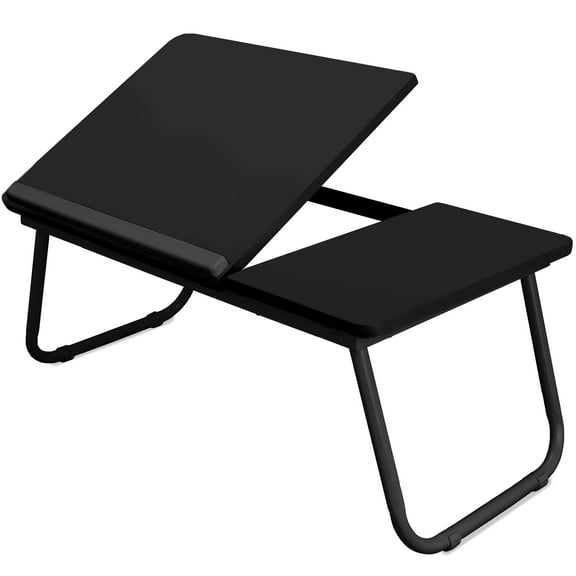Folding Laptop Lap Desk - Wooden Work Table and Stand for Couch, Bed and Sofa Computer Use - Folding Legs, Adjustable Tilt - Use as Reading and Breakfast Tray - by Designstyles (Black and Black)