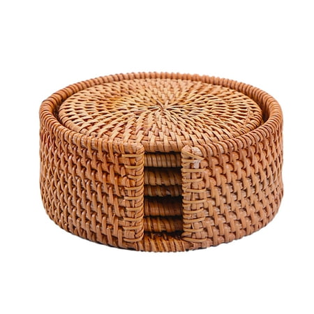 

6 Pack Round Rattan Woven Coasters，Handmade Natural Rattan Drink Coasters，Decorative Coasters for Coffee Table Drink Cups Countertops