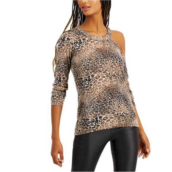 Blusa asimétrica de Un hombro con estampado animal I-N-C beige grande