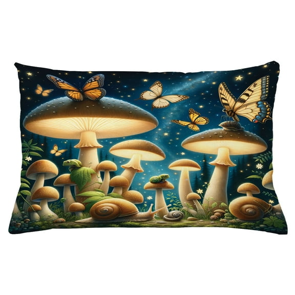 Ambesonne Aesthetic Throw Pillow Cushion Cover, Enchanting Night Forest, 26" X 16", Dark Blue and Pale Brown