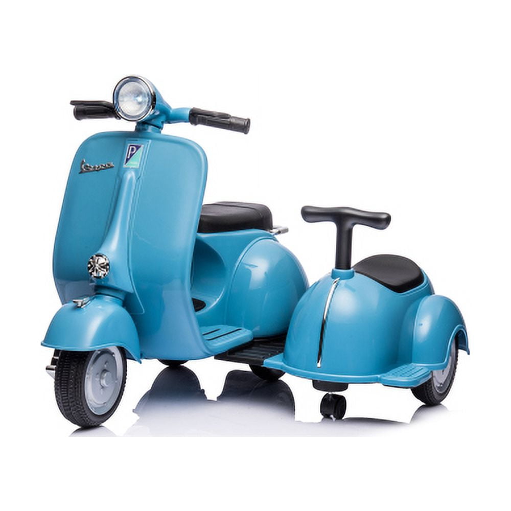 6V LICENSED Vespa Scooter Motorcycle with Side Car for kids, Blue