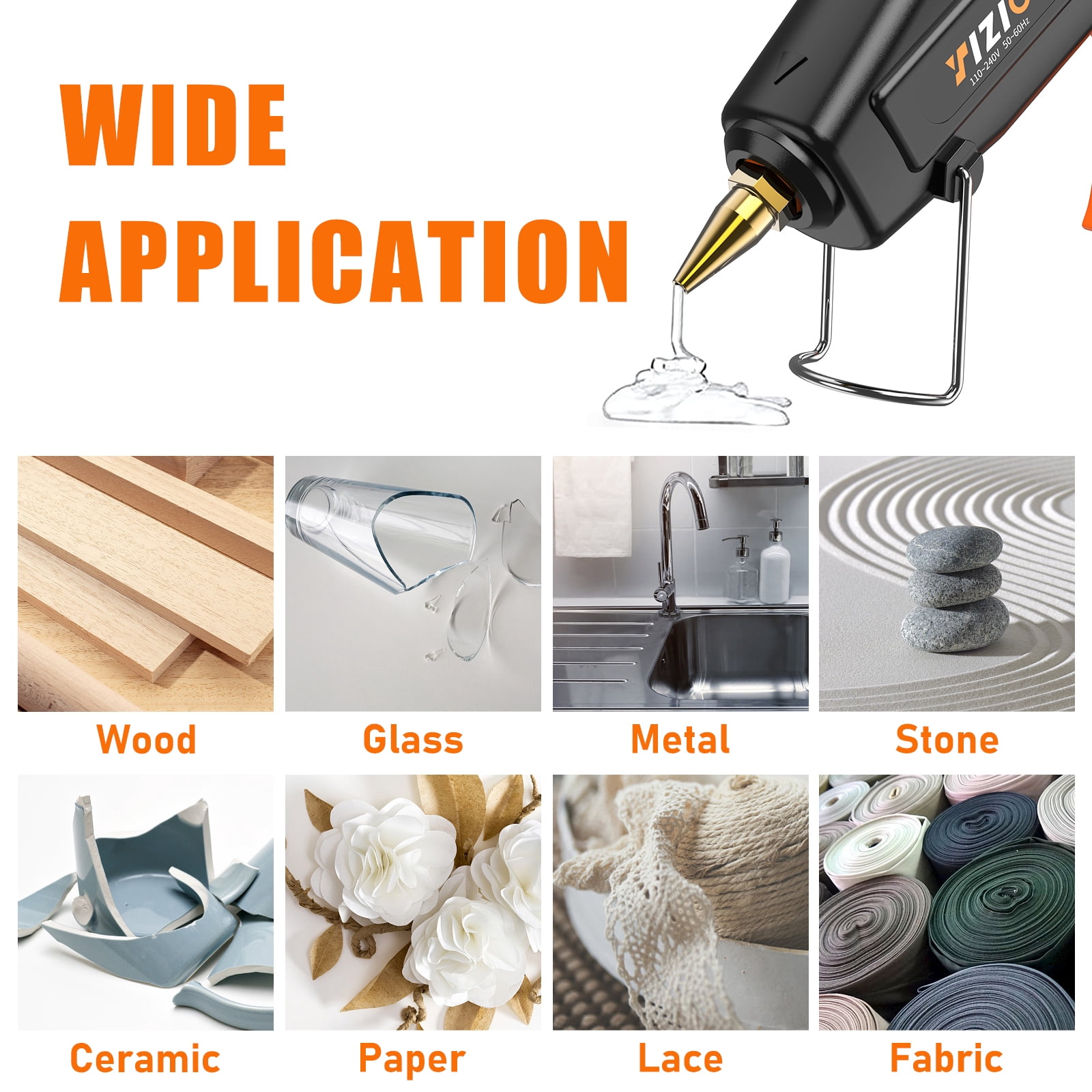 IZIO Adjustable Temperature Hot Glue Gun with 30 Glue Sticks, 100-220°F Fast Heating for DIY Crafts, Home Repairs, Safe & Ergonomic Design(Black)