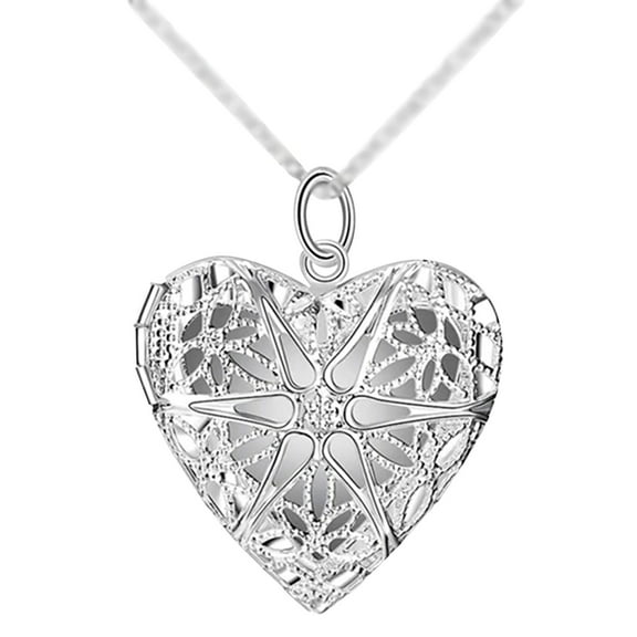 Guodhu Silver Plated Hollow Pendant Necklace Pattern Textured Fashion Jewelry Puffed Heart Pendant Necklace