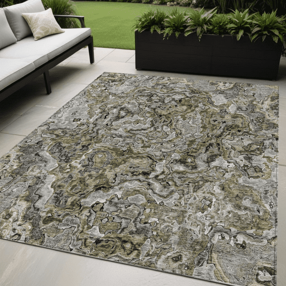HomeRoots 588451 5 x 8 ft. Abstract Washable Indoor & Outdoor Rectangle Area Rug, Brown, Beige & Tan