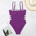 thumbnail image 6 of QHFBli Womens Scoop Neck One Piece Swimsuit High Leg Ribbed Bathing Suits Hollow Side One-Piece Swimwear Sexy Monokini, 6 of 9