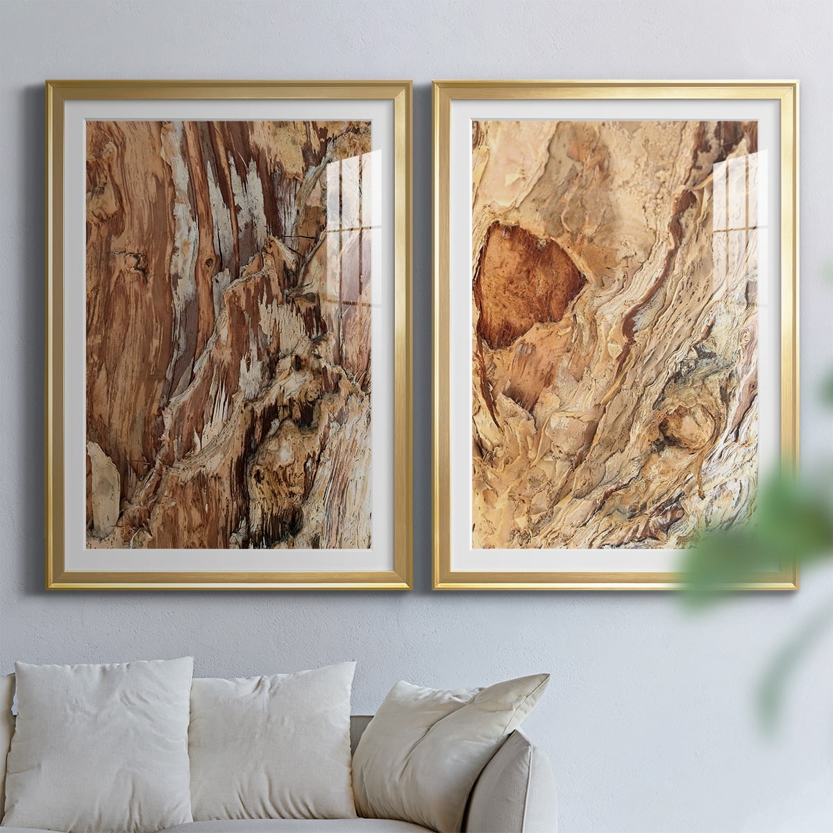 Wexford Home Tree Texture Triptych I Premium Framed Print, 30.5" x 42.5" - Ready to Hang, Gold (Set of 2)