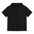 thumbnail image 3 of BRGZLK Little Boys Linen Short Sleeve Tops Casual Solid Color Button Down Summer Hawaiian Beach Lightweight Comfy Fashion Hoodies Tops Black 8-9 Years, 3 of 4