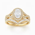 thumbnail image 5 of Jewelerix Oval Cut Moissanite Halo Engagement Ring Set in 14K White Gold Vermeil with Pavé & Baguette Accents, Bridal Ring Set, 5 of 6